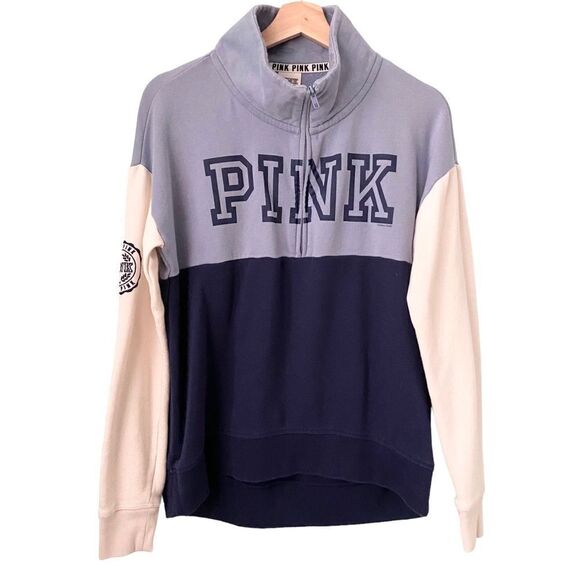 PINK Victoria's Secret 1/2 Zip Closure Long Sleeve Pullover Sweatshirt in Size S - Picture 1 of 7